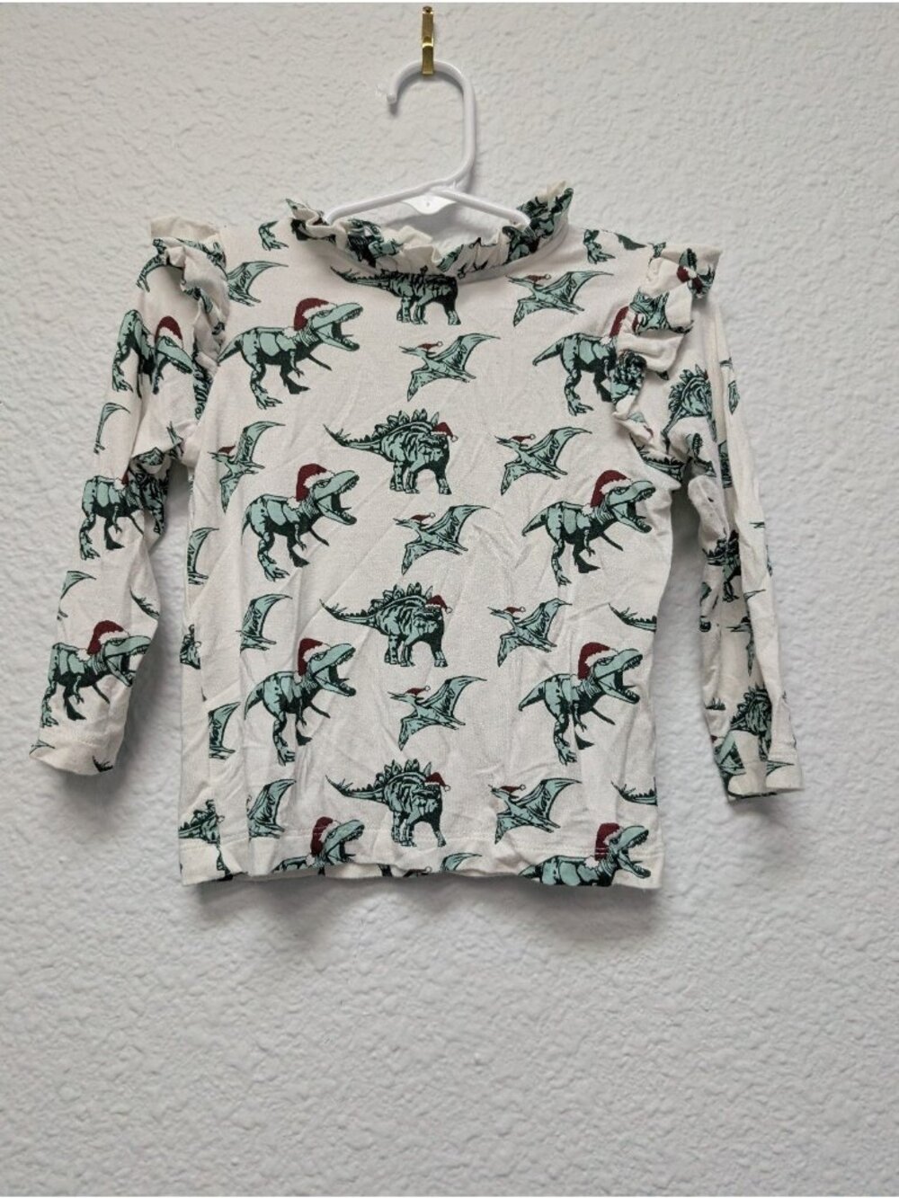 Kate Quinn Bamboo Tiny Ruffle Long Sleeve Tee 2T Christmas Santa Dinosaur